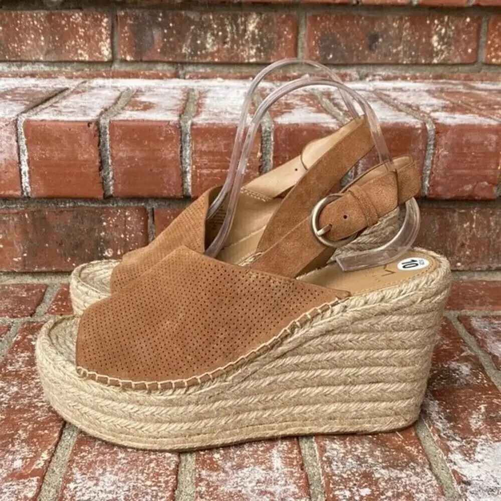 MARC FISHER Andela Women's Size 10 Brown Espadrille Platform Wedge Sandals NWOT